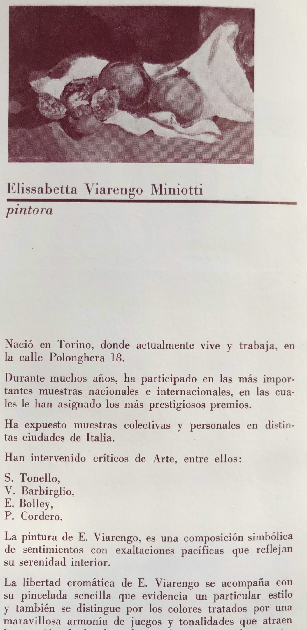 Artistas Italianos Elisabetta Viarengo Miniotti